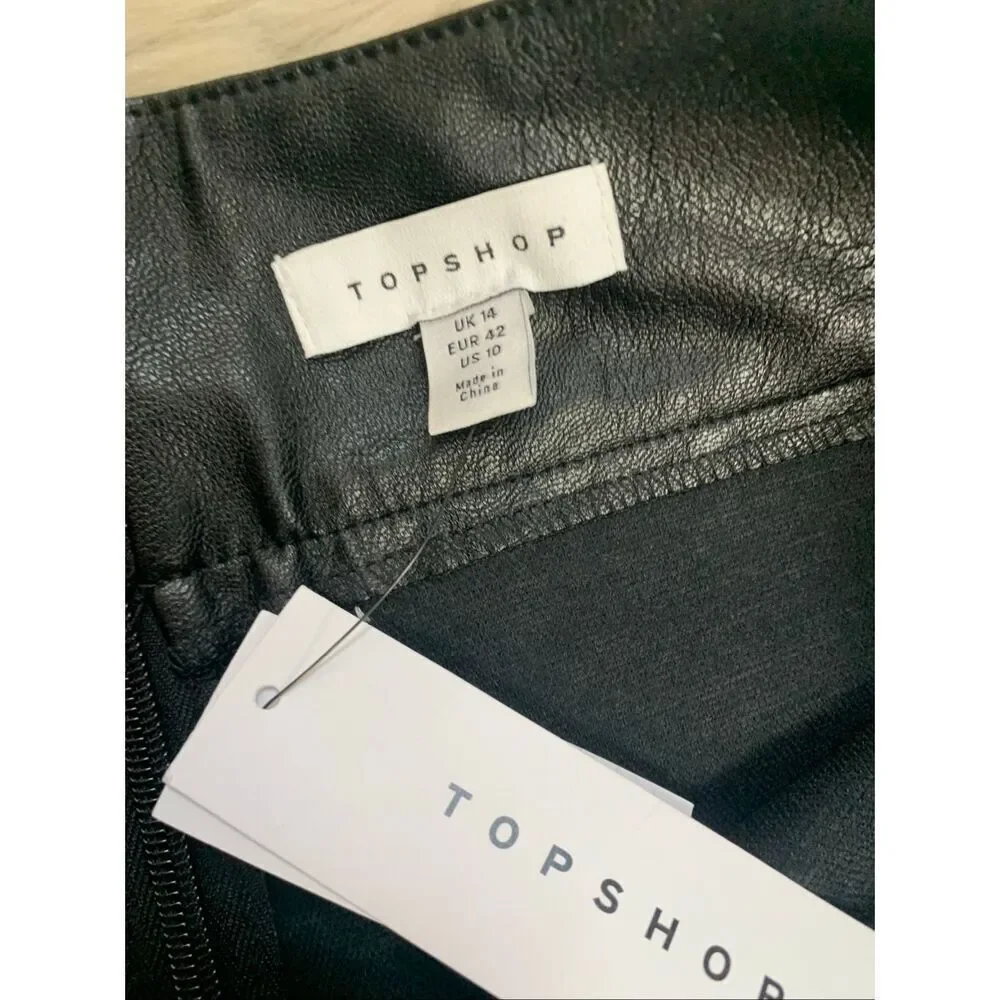 NWT- TopShop Eliesse Faux Leather Black Mini Skirt 14